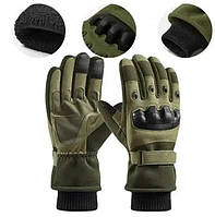 Зимние тактические защитные перчатки на флисе олива 30100 размер универсальный