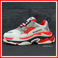 Кроссовки женские Balenciaga Triple-S gray red / Баленсиага Трипл С серые красные