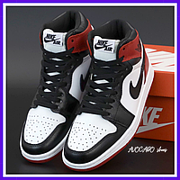 Кроссовки мужские и женские Nike air Jordan Retro 1 black white / Найк Джордан Ретро 1 белые черные красные