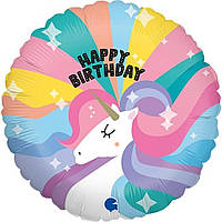 Фольгована кулька коло Happy Birthday єдиноріг 9" Grabo