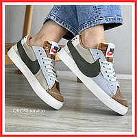 Кроссовки женские и мужские Nike Blazer Low 77 Beige Brown Grey Haki / Найк Блейзер бежевые