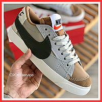 Кроссовки мужские и женские Nike Blazer Low 77 Beige Brown Grey Haki / Найк Блейзер белые