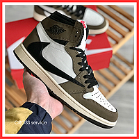 Кроссовки женские Nike Jordan Retro 1 brown white / Найк аир Джордан Ретро 1 коричневые белые
