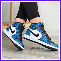 Кроссовки женские и мужские Nike air Jordan Retro 1 blue white / Найк Джордан Ретро 1 бело-синие