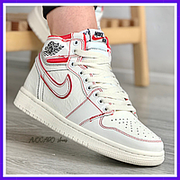 Кроссовки женские и мужские Nike Jordan Retro 1 white red / Найк Джордан Ретро 1 белые с красним