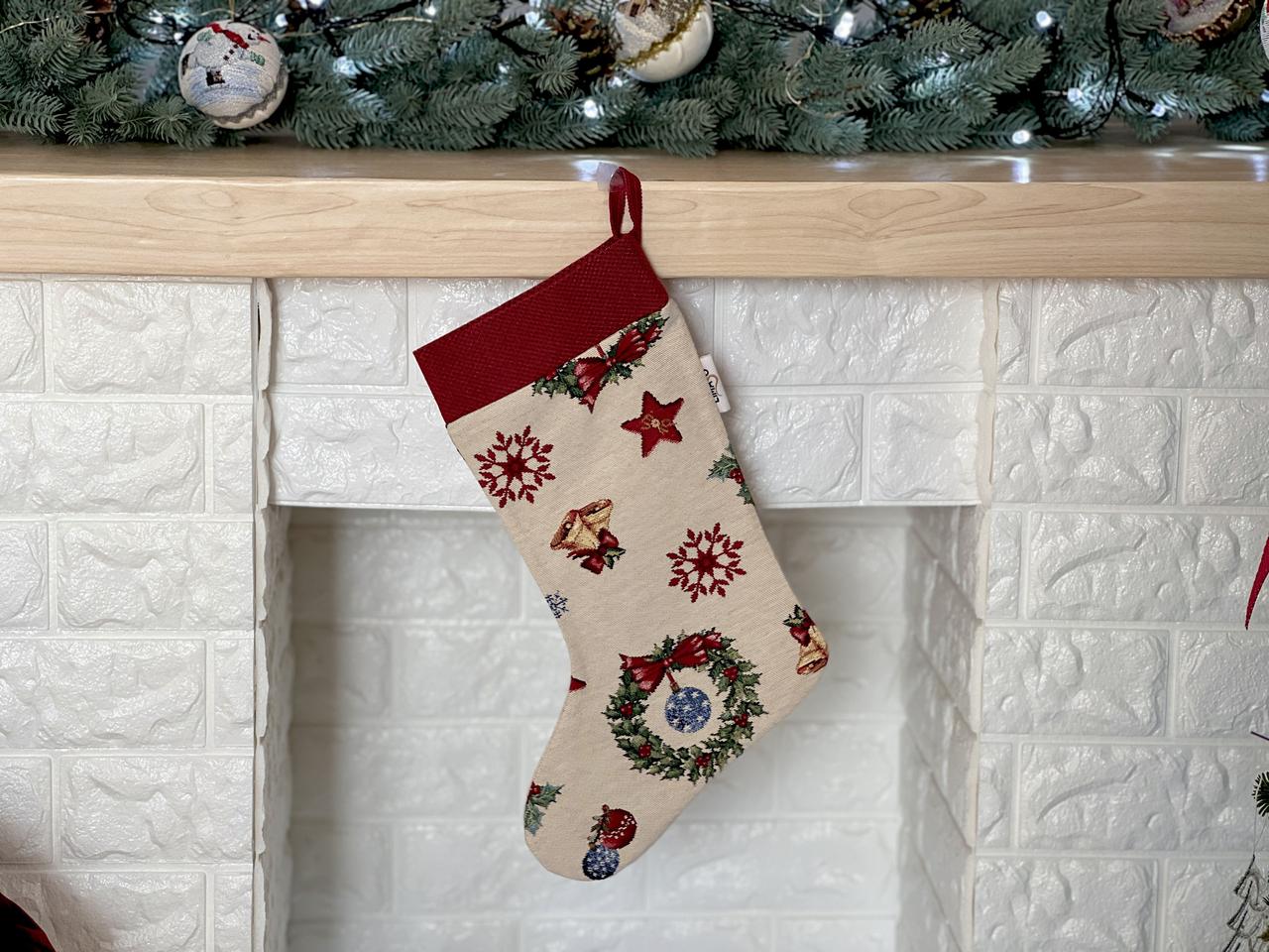 Чобіт новорічний для подарунків гобеленовий 25х37 см шкарпетка різдвяний чобіток