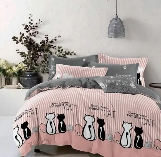 Полуторний комплект постільної білизни із Бязі Голд "Чорний білий кіт"