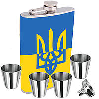 Фляга флаг Украины + четыре стаканчика + лейка 7 oz в подарочном наборе LB-015U1