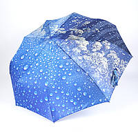 Зонт женский автомат с каплями дождя, спицы антиветер, Синий