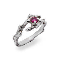 Оригинальное серебряное тонкое кольцо ручной работы "Пурпурный блик" с камнем, женское украшение с камнями