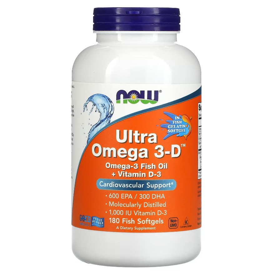 NOW Foods, Ultra Omega 3-D, 600 мг ЕПК / 300 мг ДГК, 180 рибних капсул
