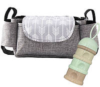 Набор подвесная сумка для коляски 35х11х15 см Серая и Контейнер для хранения детских смесей Мятный (n-1408)