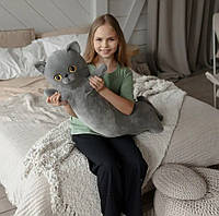 Велика інтер'єрна м'яка іграшка антистрес із плюшу Кіт батон 110 см Сірий