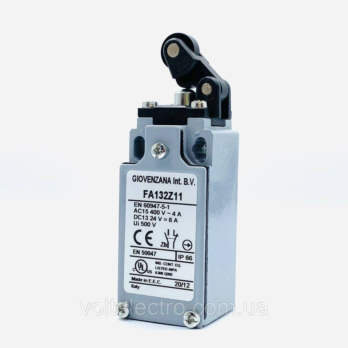 Кінцевик серія FA 132 (1NO+1NC) з кноп. штовхачем у формі важеля з роликом, фото 1