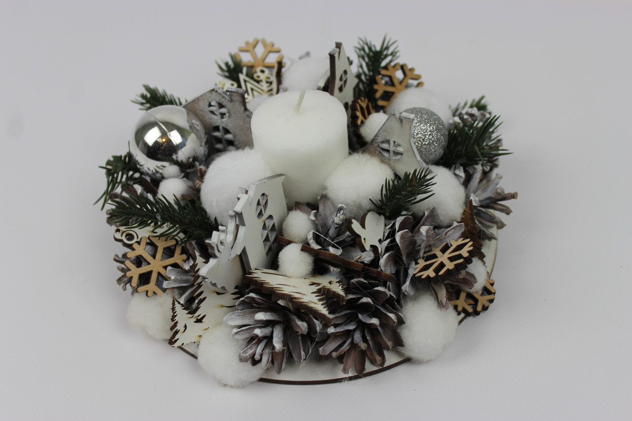 Подсвечники и новогодние венки Новогодние подсвечники на стол с декорированием в белом цвете - фото 5 - id-p2021633765