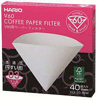 Фильтры Hario 03 40 шт. Белые Харио V60 для кофе BOX