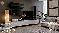 Глянцева чорно біла вузька підвісна стінка мінімалізм під телевізор у спальню або вітальню Box-TV3 Миро-Марк