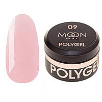 Moon Full Poly Gel №09 полигель для наращивания ногтей Натурально розовый с шиммером, 15 мл