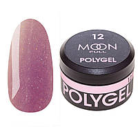 Moon Full Poly Gel №12 полигель для наращивания ногтей Розово-металический с шиммером, 15 мл