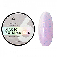 Гель камуфлирующий SAGA Builder Gel Magic №06 пудровый с разноцветной поталью, 15 мл
