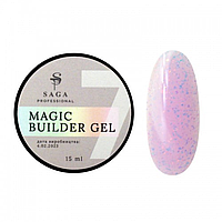 Гель камуфлирующий SAGA Builder Gel Magic №07 нежно-розовый с разноцветной поталью, 15 мл