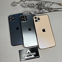 Чехол для iPhone 11 Pro Max стеклянный с хромированным ободком Glass Titanium Case с линзами на камеру матовый