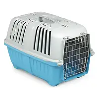 Пластиковая переноска для собаки кота животных до 15 кг дверь пластик PRATIKO 3 METAL BLUE  60х40х38 см