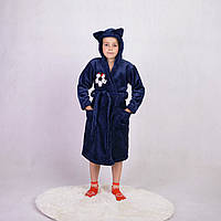 Махровий халат для хлопчика з вушками Зайчик синій на запах 36-42р.