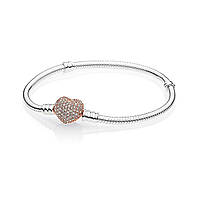 Серебряный браслет основа Pandora Сердце Rose 586292CZ 22