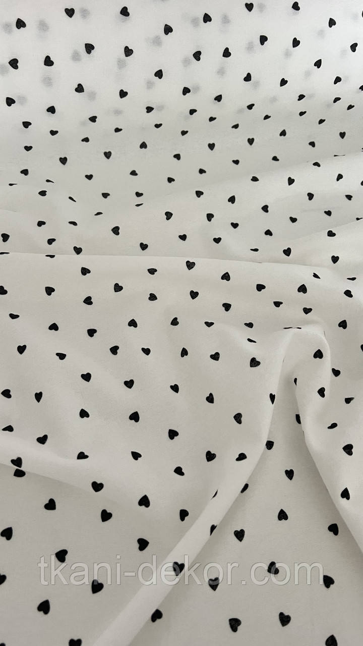 Фланелева тканина, чорні серця на білому, фото 1