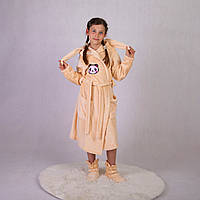 Халат дитячий махровий теплий з вушками Зайчик на запах однотонний бежевий 36-42р.