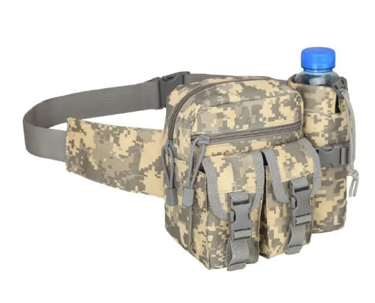 Поясна бананка, тактична сумка з відділенням для пляшки Сірий піксель 3001, фото 1