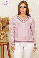 Стильний в*язаний жіночий джемпер з плетеним малюнком 42-48 48-54 розміри колір пудра