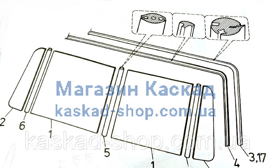 Скло лобове пряме (полівинки 1 шт.) 634447163400 кабіни автомобіля ТАТРА-815