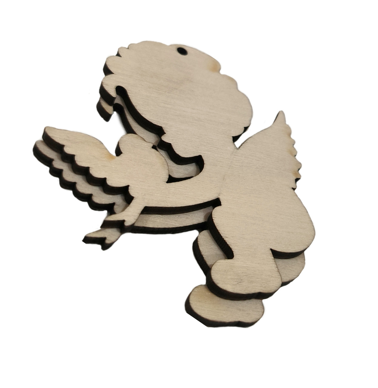 Підвіска з фанери "Ангел із пташкою" 7,5*8,5 см.| для декупажу під декорування | для розпису