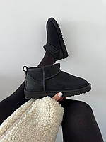 Угги женские Ugg Ultra Mini Black черные ультра мини короткие замшевые натуральные с мехом