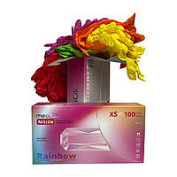 Перчатки одноразовые нитриловые без пудры Mediok Rainbow 100 шт, микс пяти цветов, 3.8 грамма Размер XS