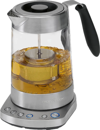 Електричний чайник PROFI COOK PC-WKS 1020G 1,7 л електрочайник-заварник скляний з регулюванням температури, фото 1