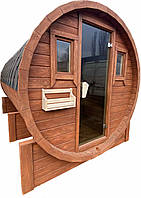 Wooden sauna barrel with a panoramic window made of alder timber 6.0x2.15 turnkey