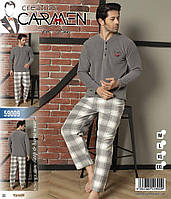 Мужская теплая зимняя флисовая пижама производство Турция плотный флис кофта с длинным рукавом и штаны Л