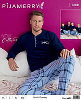 Мужская теплая зимняя флисовая пижама производство Турция плотный флис кофта с длинным рукавом и штаны Хл