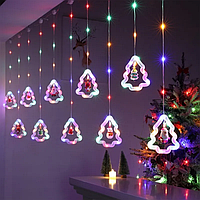 Светодиодная гирлянда штора LED с формами (ёлка, снеговик, дед мороз, олень, шапка), Новогодняя гирлянда pot