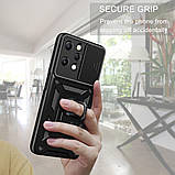 Протиударний чохол для Xiaomi Redmi 12 чорний із кільцем і шторкою, ударостійкий чохол на ксяомі редмі 12, фото 2