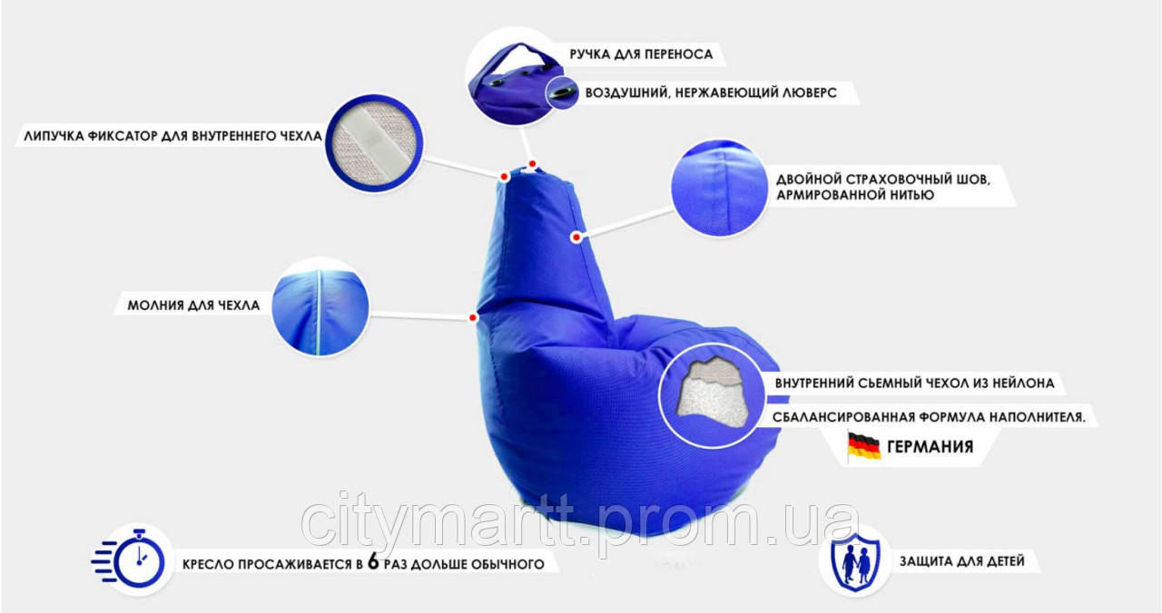 Бескаркасное кресло мешок груша Coolki XXL 90x130 Черный (Оксфорд 600D PU) CM, код: 6719470 - фото 2 - id-p2021658124