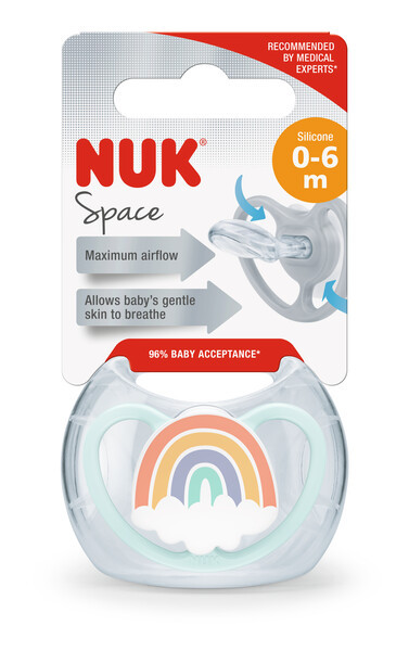 Пустушка ортодонтична силіконова SPACE , веселка NUK, 0-6 місяців, фото 1