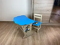 Маленький стол и стульчик с крышкой "облачко", Компактный разборной столик и стульчик для обучения и рисования