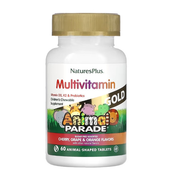 NaturesPlus Animal Parade Gold, вітаміни для дітей, асорті смаків, 60 жувальних таблеток у формі тварин