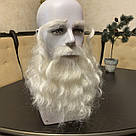 Борода та вуса, брови Діда Мороза реалістичні білі — накладка на сітці сивого кольору, фото 2