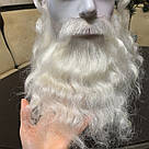 Борода та вуса, брови Діда Мороза реалістичні білі — накладка на сітці сивого кольору, фото 6