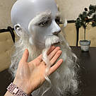 Борода та вуса, брови Діда Мороза реалістичні білі — накладка на сітці сивого кольору, фото 4